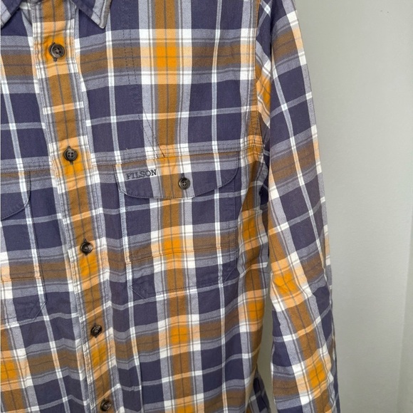 Filson Plaid Flannel Gold and Blue Casual Button Down Shirt Mens Collared - Picture 7 of 7